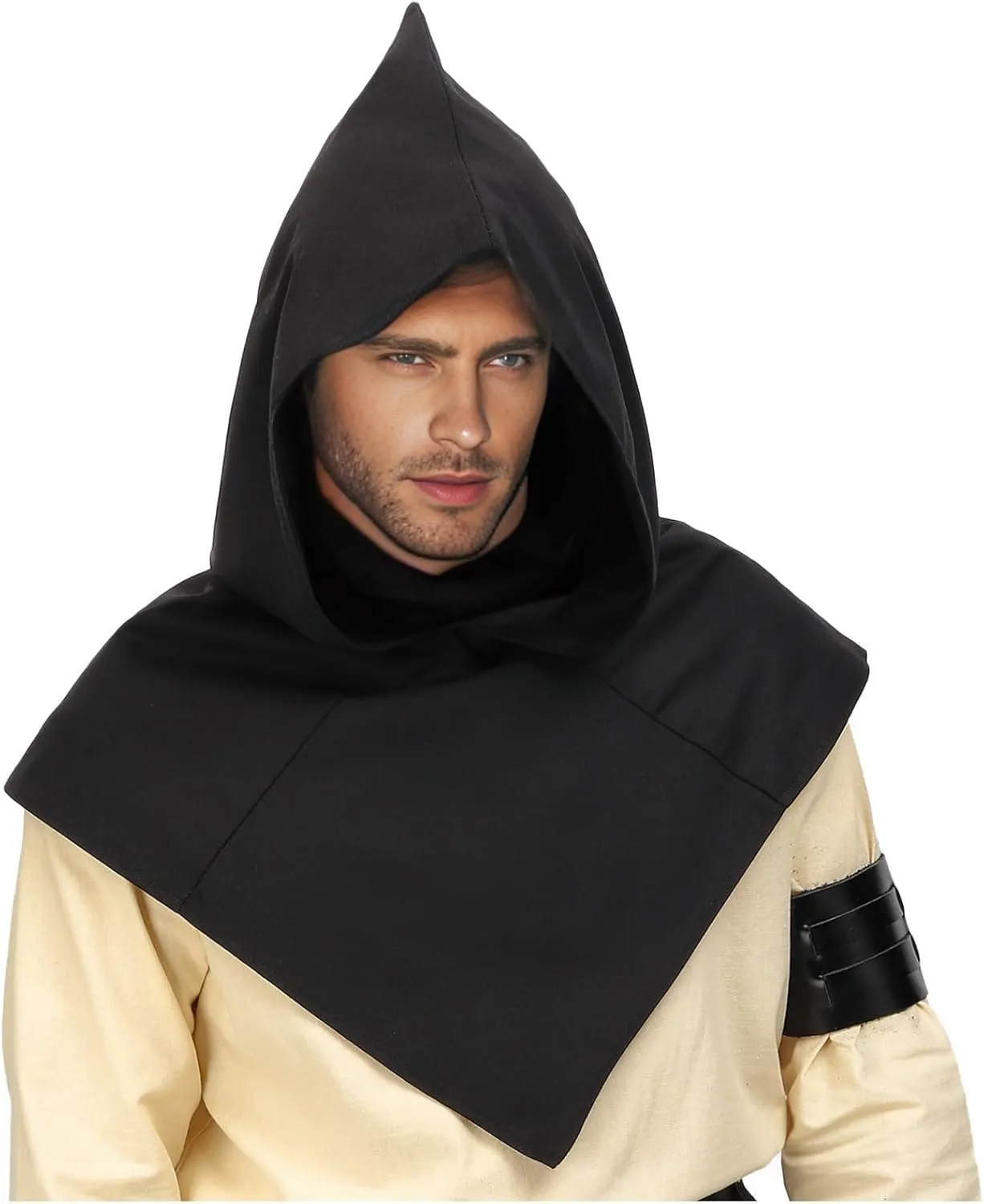 Medieval Cowl Linen Hat Pointed Hem Lined Hooded Cloak Cape for Ren Faire