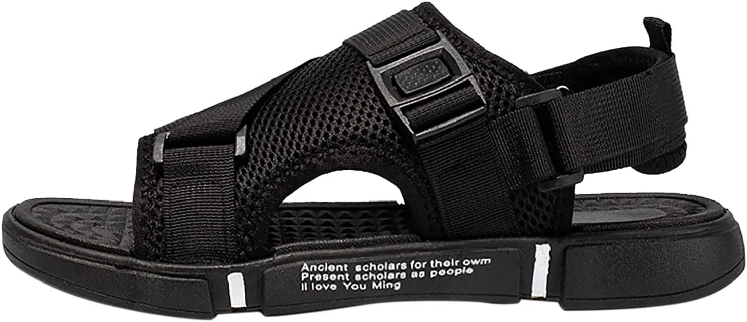 Men Sports Sandals Fashion Solid Color Hollow Out Casual Breathable Slippers Shoes Mens Sandals Size 12 Slides (Black, 8.5)