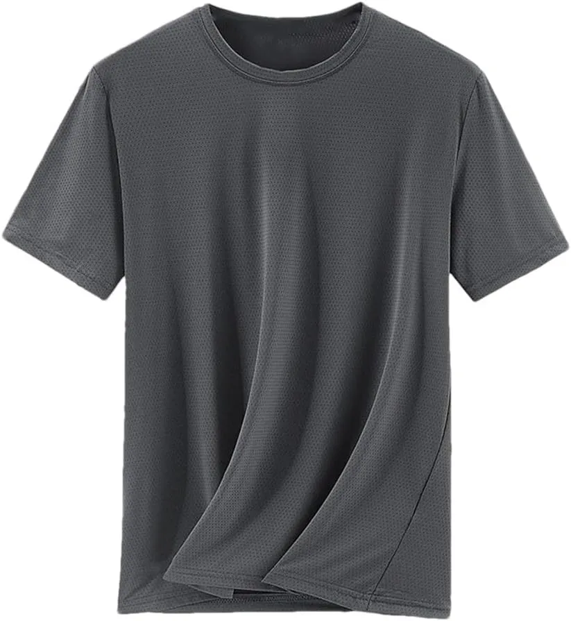 Men's Quick Dry Sport T-Shirt Short Sleeves Casual Top Solid Color Slim Fit Gym Tee