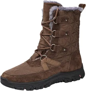Men's Winter Boots Waterproof Men's Boots Warm Plush Snow Boots Outdoor Hiking Boots Work Shoes Men Ankle Boots Brown 9.5