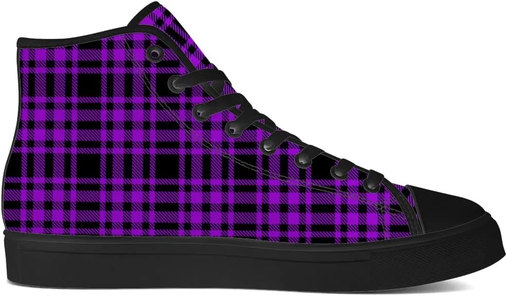 Men's Women's Plaid High Top Canvas Shoes Scottish Tartan Plaid High Top Sneakers Lace Up Casual Shoes Gifts for Men Women