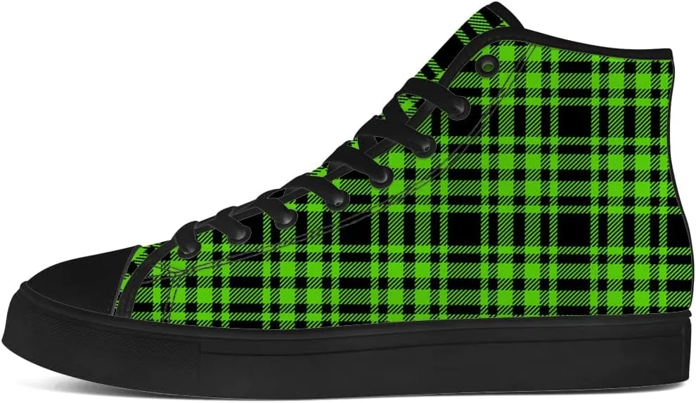 Men's Women's Plaid High Top Canvas Shoes Scottish Tartan Plaid High Top Sneakers Lace Up Casual Shoes Gifts for Men Women