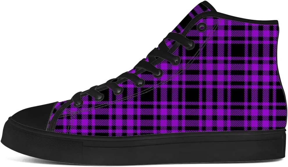 Men's Women's Plaid High Top Canvas Shoes Scottish Tartan Plaid High Top Sneakers Lace Up Casual Shoes Gifts for Men Women
