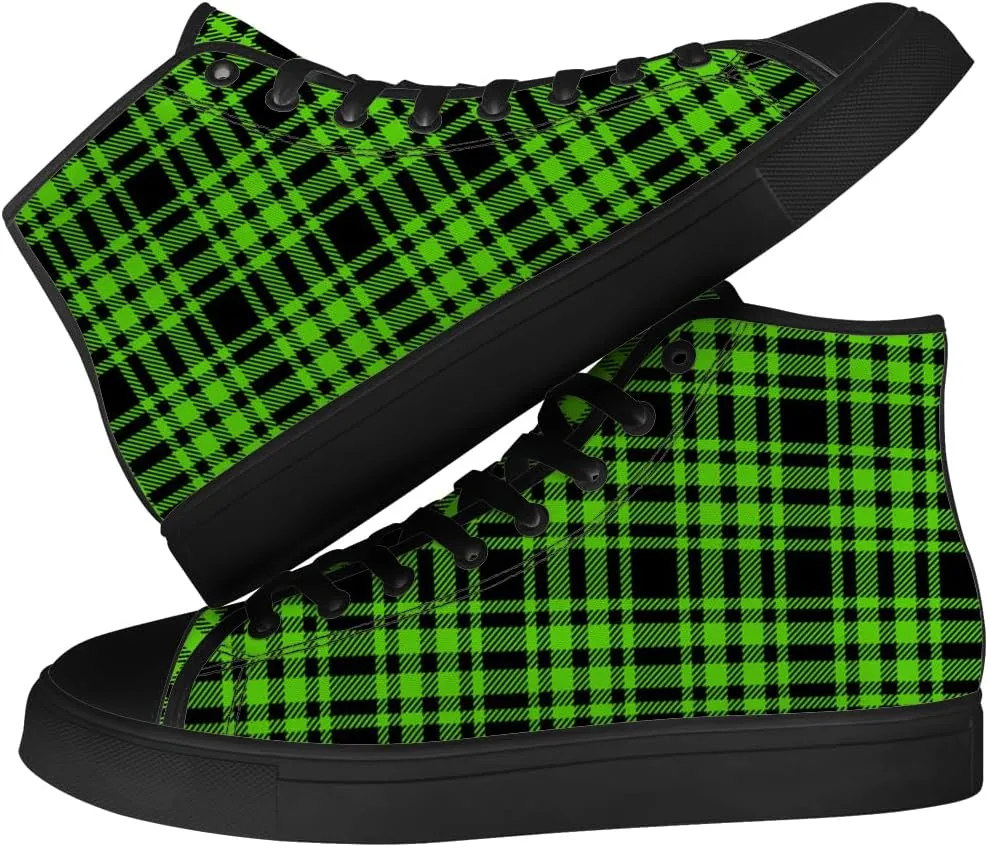 Men's Women's Plaid High Top Canvas Shoes Scottish Tartan Plaid High Top Sneakers Lace Up Casual Shoes Gifts for Men Women