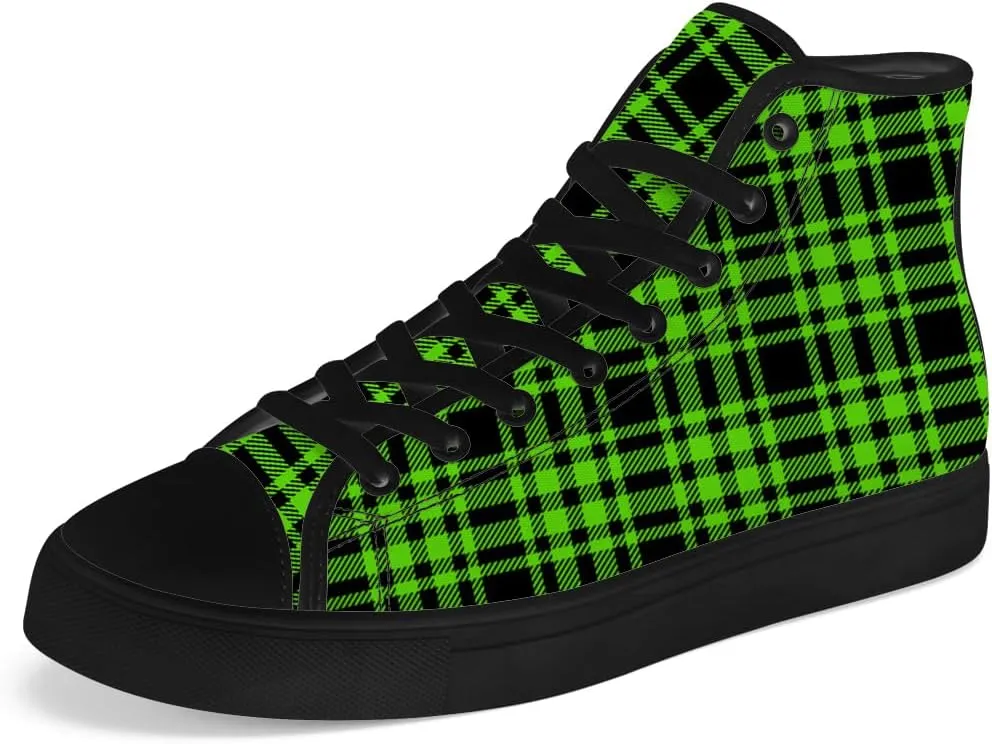 Men's Women's Plaid High Top Canvas Shoes Scottish Tartan Plaid High Top Sneakers Lace Up Casual Shoes Gifts for Men Women