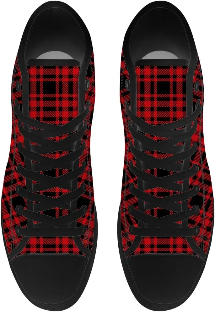 Men's Women's Plaid High Top Canvas Shoes Scottish Tartan Plaid High Top Sneakers Lace Up Casual Shoes Gifts for Men Women