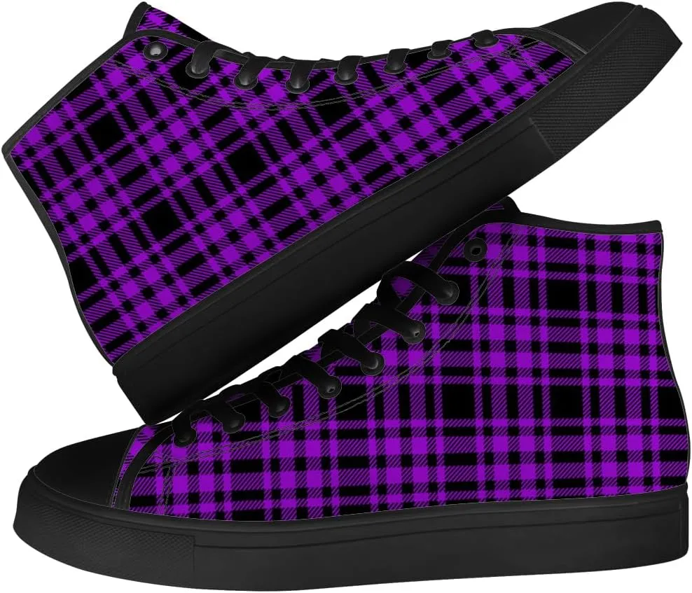 Men's Women's Plaid High Top Canvas Shoes Scottish Tartan Plaid High Top Sneakers Lace Up Casual Shoes Gifts for Men Women