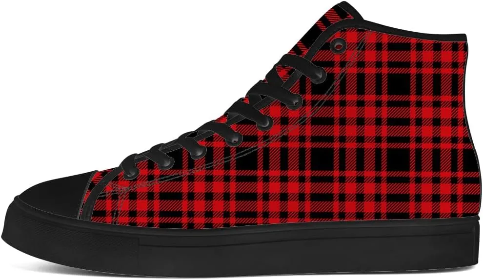 Men's Women's Plaid High Top Canvas Shoes Scottish Tartan Plaid High Top Sneakers Lace Up Casual Shoes Gifts for Men Women