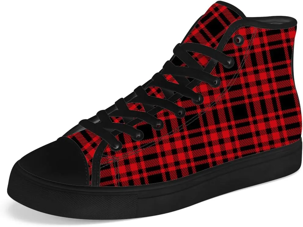 Men's Women's Plaid High Top Canvas Shoes Scottish Tartan Plaid High Top Sneakers Lace Up Casual Shoes Gifts for Men Women