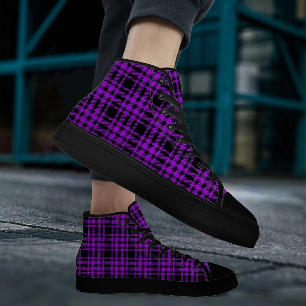 Men's Women's Plaid High Top Canvas Shoes Scottish Tartan Plaid High Top Sneakers Lace Up Casual Shoes Gifts for Men Women