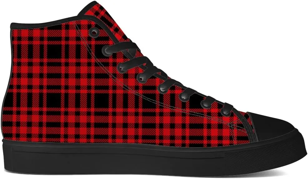 Men's Women's Plaid High Top Canvas Shoes Scottish Tartan Plaid High Top Sneakers Lace Up Casual Shoes Gifts for Men Women