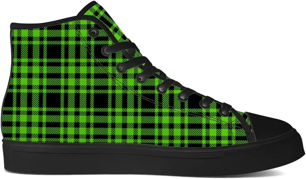 Men's Women's Plaid High Top Canvas Shoes Scottish Tartan Plaid High Top Sneakers Lace Up Casual Shoes Gifts for Men Women