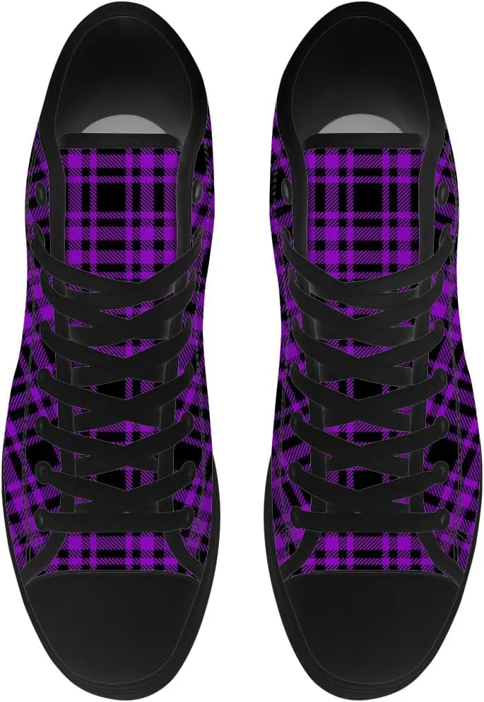 Men's Women's Plaid High Top Canvas Shoes Scottish Tartan Plaid High Top Sneakers Lace Up Casual Shoes Gifts for Men Women