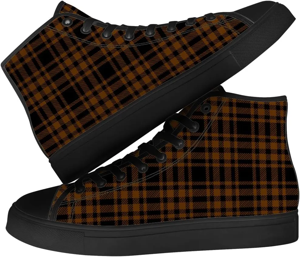 Men's Women's Plaid High Top Canvas Shoes Scottish Tartan Plaid High Top Sneakers Lace Up Casual Shoes Gifts for Men Women