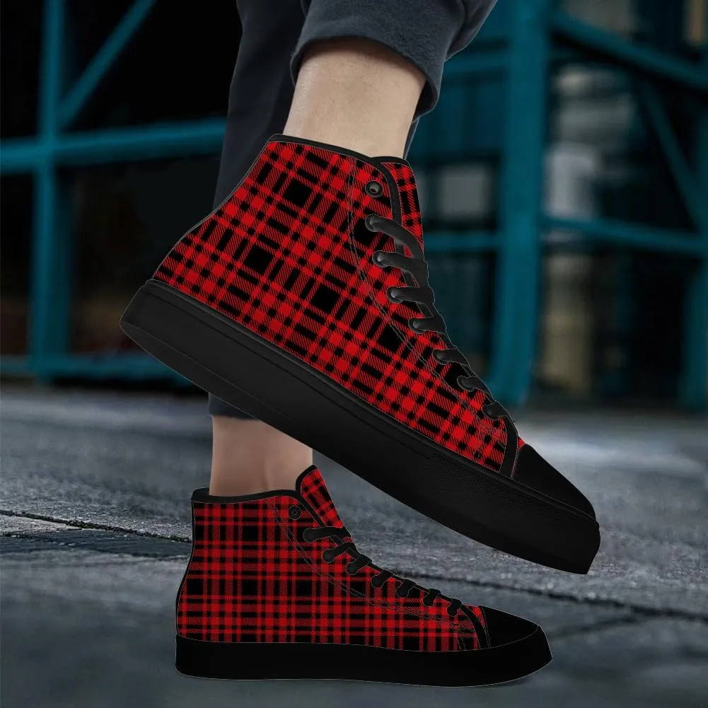 Men's Women's Plaid High Top Canvas Shoes Scottish Tartan Plaid High Top Sneakers Lace Up Casual Shoes Gifts for Men Women