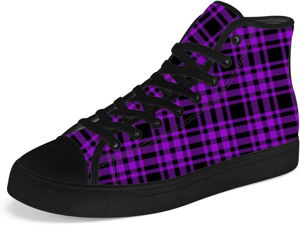 Men's Women's Plaid High Top Canvas Shoes Scottish Tartan Plaid High Top Sneakers Lace Up Casual Shoes Gifts for Men Women