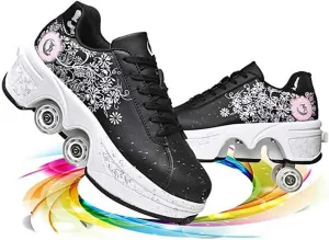 Multifunctional Roller Skates Shoes Deformation Automatic Walking Shoes Invisible Pulley Shoes Skates Male and Female Skating Shoes Outdoor Sports Kick Rollershoes