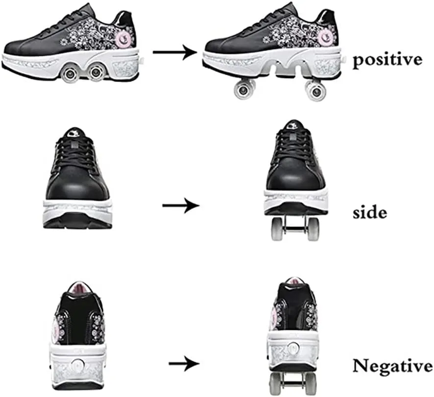 Multifunctional Roller Skates Shoes Deformation Automatic Walking Shoes Invisible Pulley Shoes Skates Male and Female Skating Shoes Outdoor Sports Kick Rollershoes