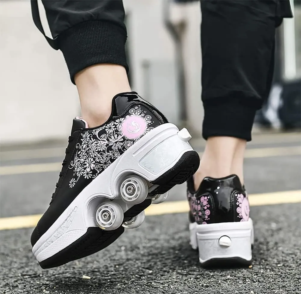 Multifunctional Roller Skates Shoes Deformation Automatic Walking Shoes Invisible Pulley Shoes Skates Male and Female Skating Shoes Outdoor Sports Kick Rollershoes