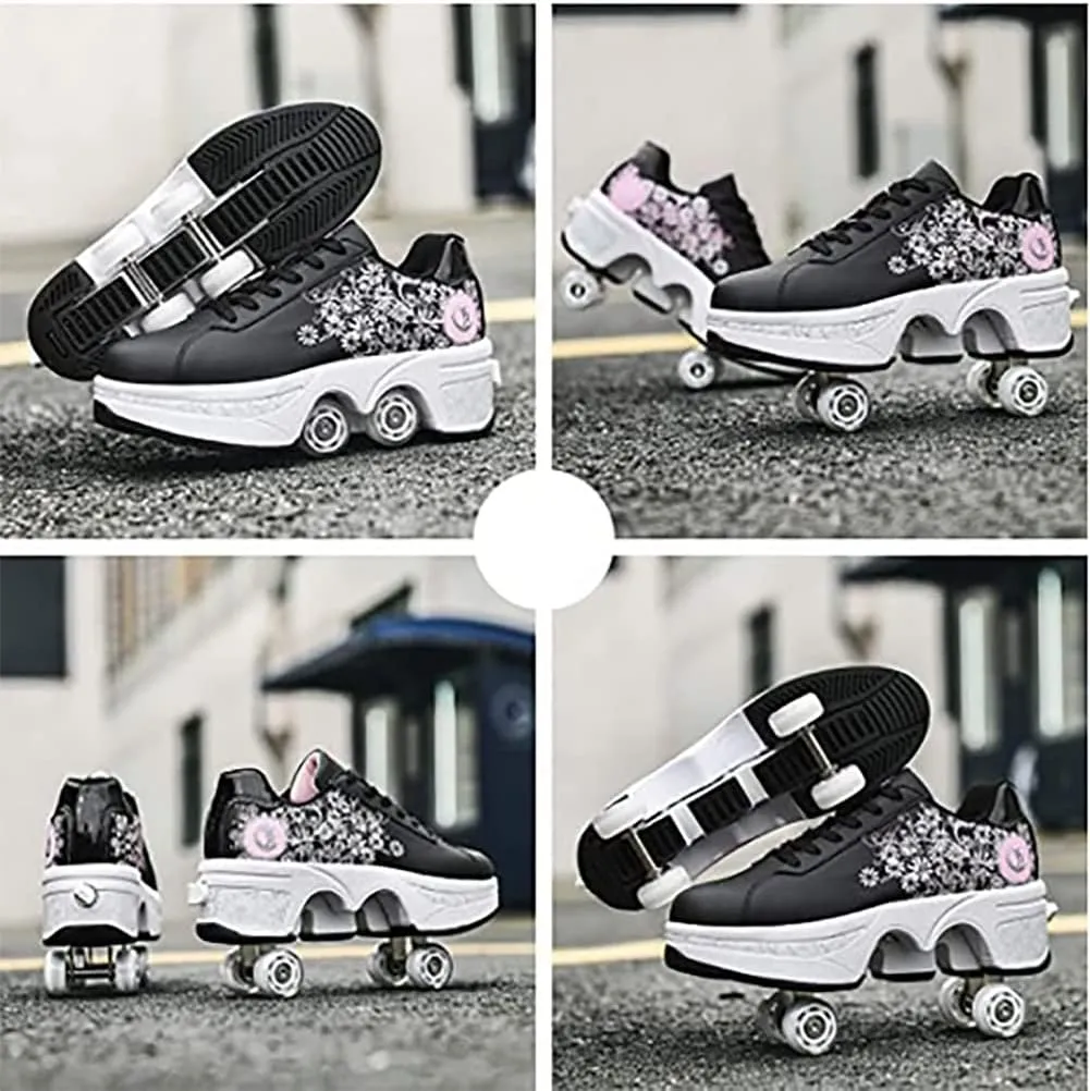 Multifunctional Roller Skates Shoes Deformation Automatic Walking Shoes Invisible Pulley Shoes Skates Male and Female Skating Shoes Outdoor Sports Kick Rollershoes