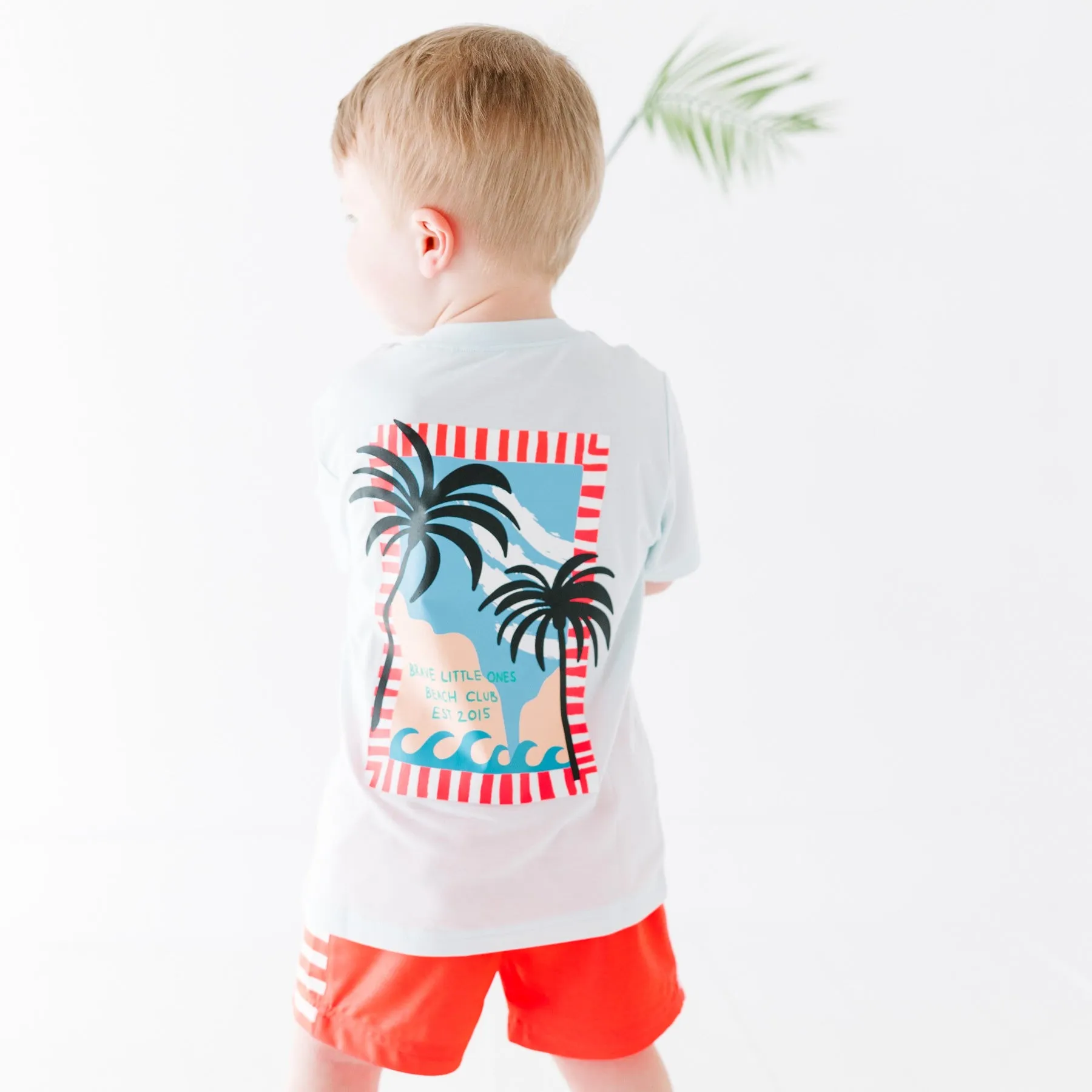 Neon Coral Stripe Swim Trunks