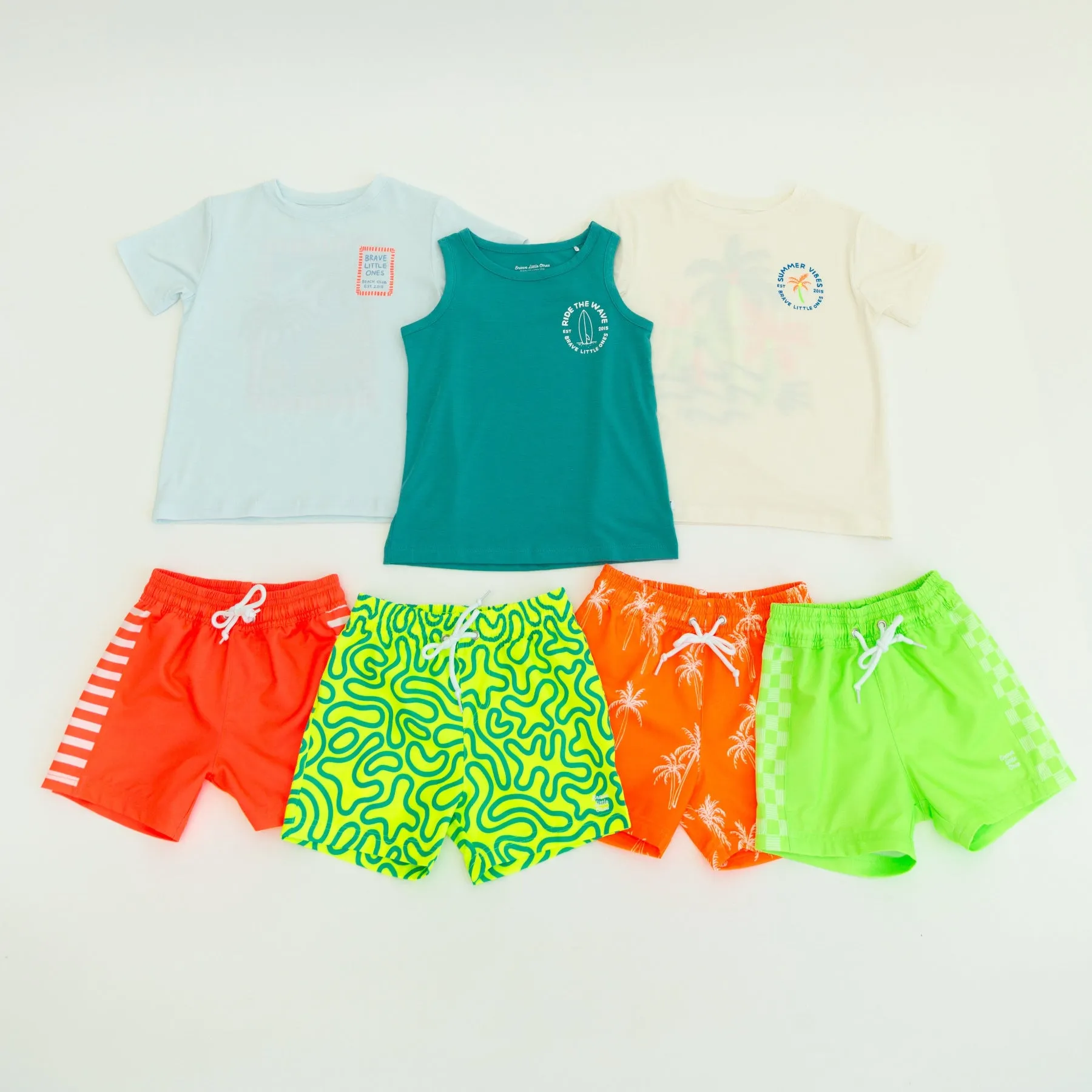 Neon Coral Stripe Swim Trunks