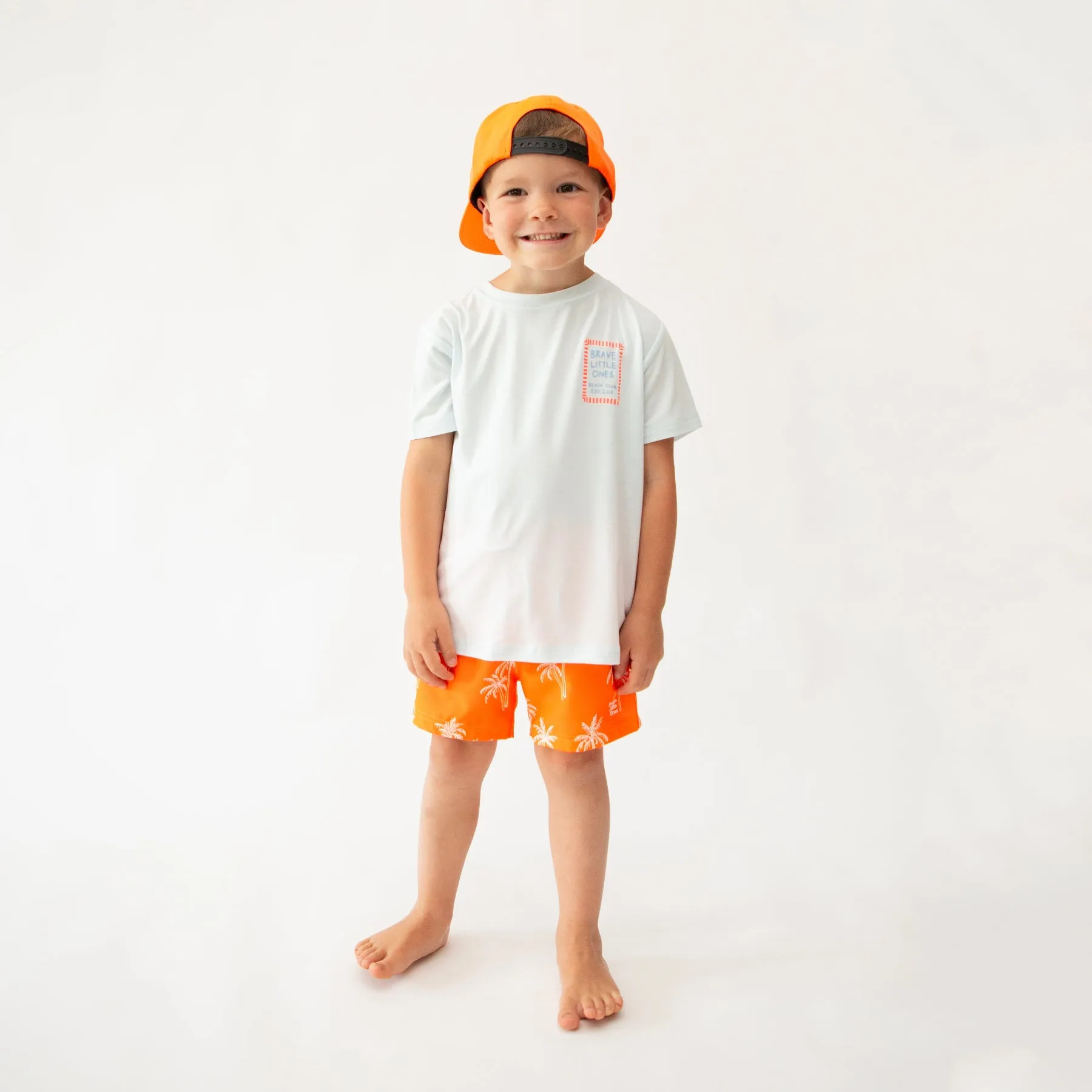 Neon Orange Palms Swim Trunks