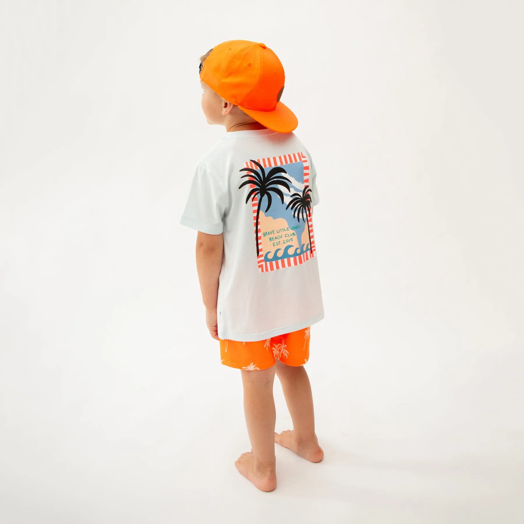 Neon Orange Palms Swim Trunks