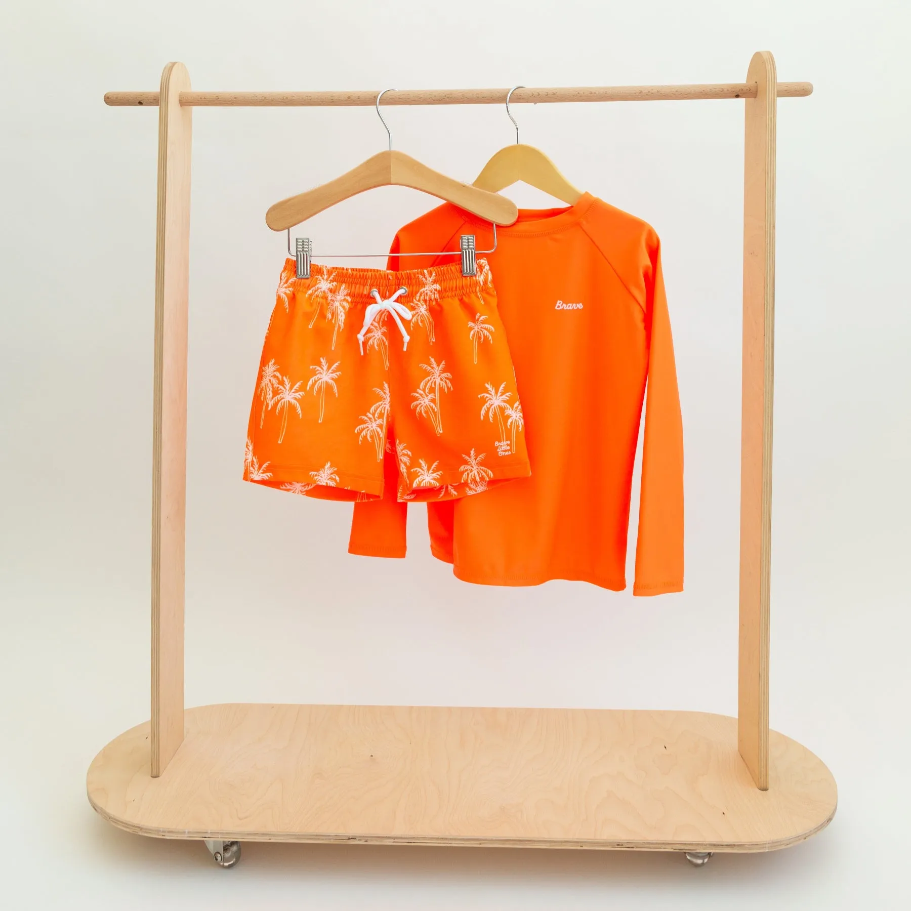 Neon Orange Palms Swim Trunks
