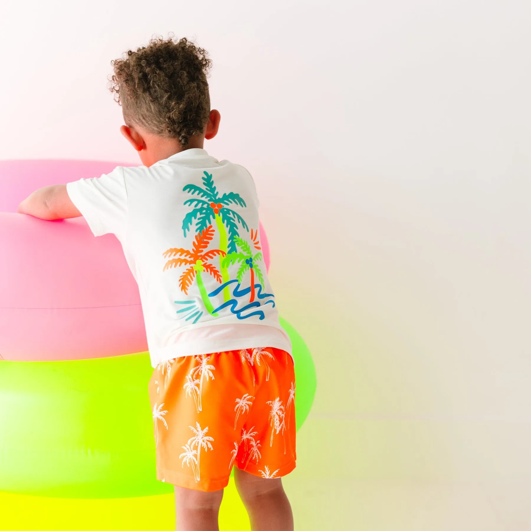 Neon Orange Palms Swim Trunks