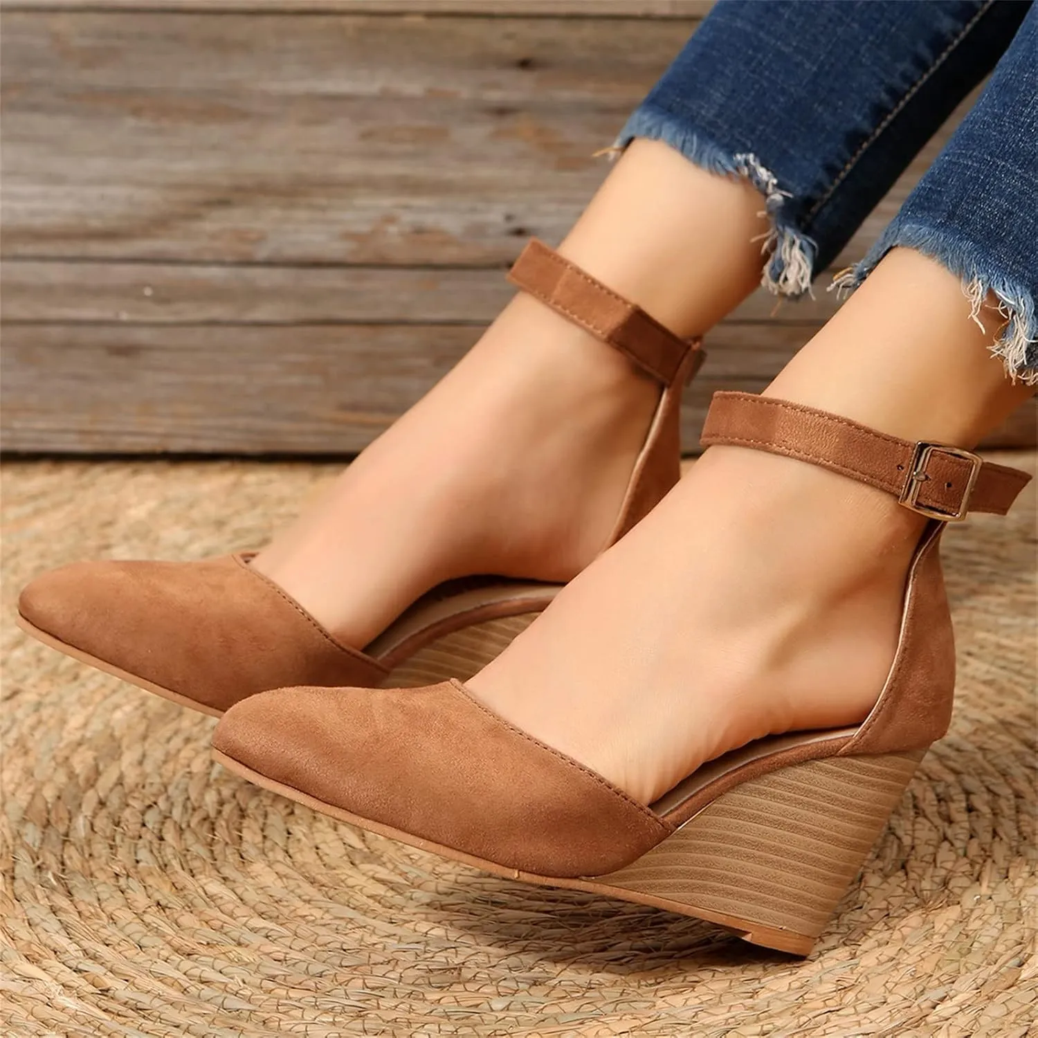 Orthopedic Platform Wedge Sandals for Women Summer Dressy, Closed Toe Ankle Strap Sandals Beach Comfortable Shoes