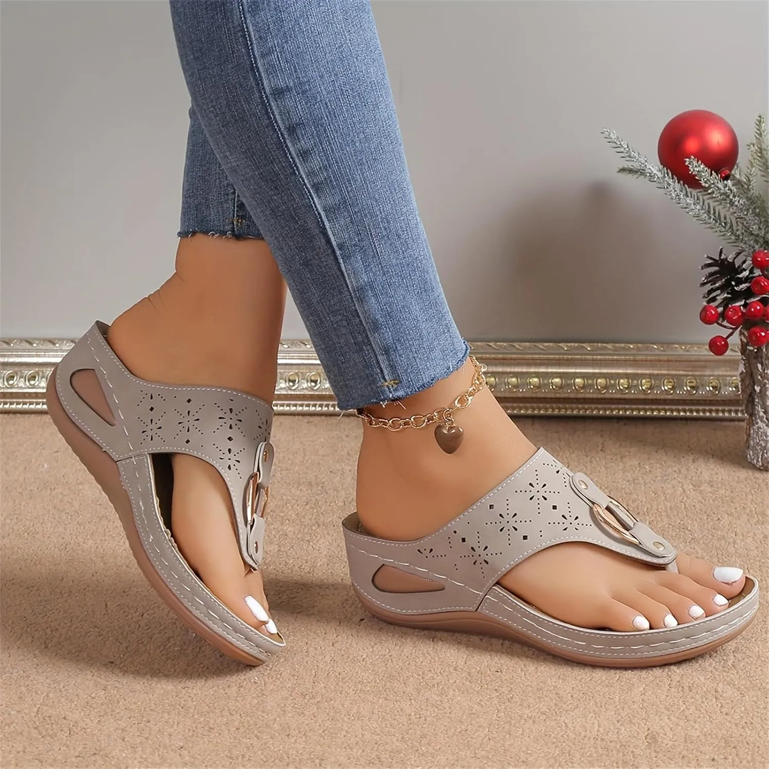 Orthopedic Sandals for Women 2025 Summer Beach Flip-Flops Wedge Slippers Casual Fashion Platform Shoes with Arch Support Comfortable Slip on Vacation Slippers