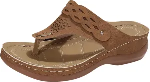Orthopedic Sandals for Women Flip Flops,Slip On Thong Sandals with Arch Support Hollow Out Vintage Anti-Slip Clip Open Toe Slides Sandals Beach Shoes Travel Must Haves Ladies Shoes