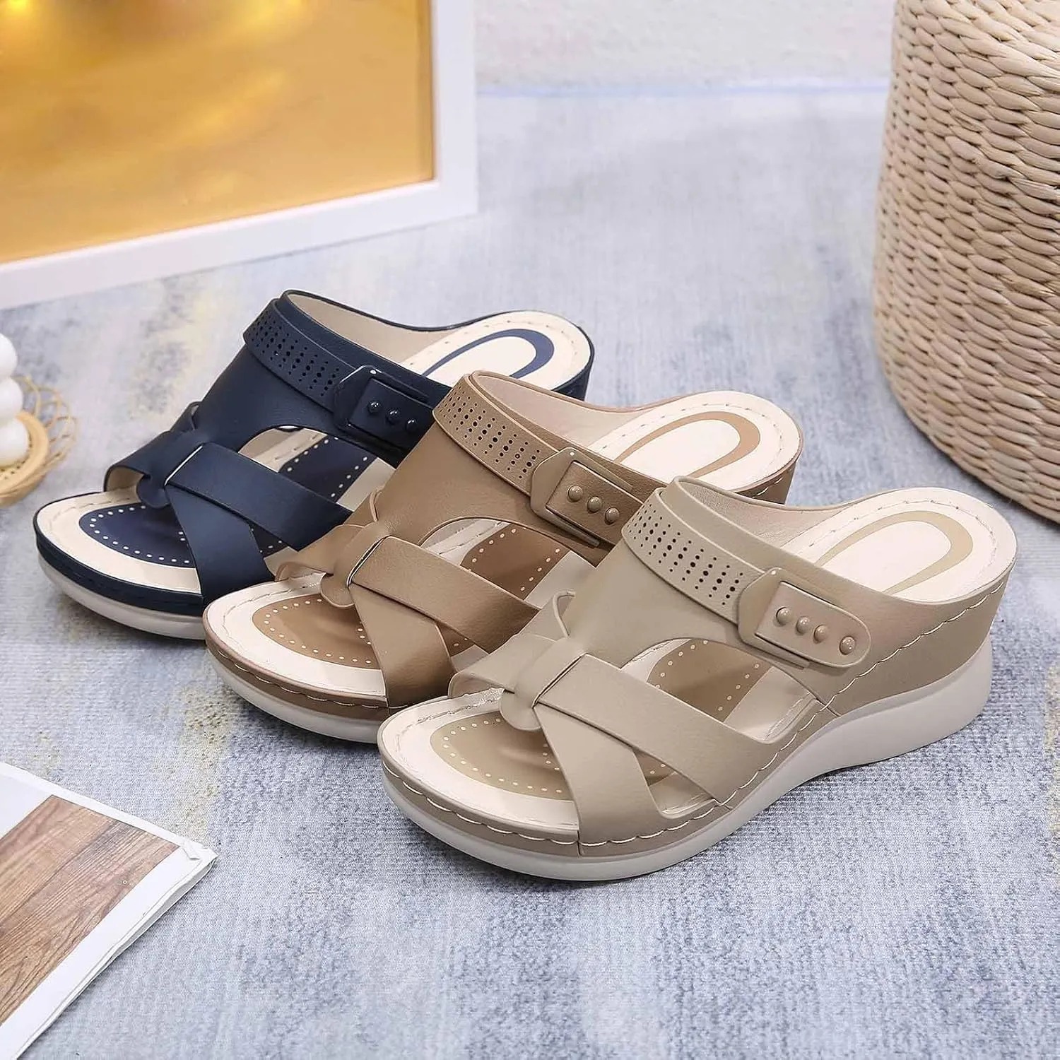 Orthopedic Sandals for Women,Women's Casual Summer Wedges Sandals Open Toe High Heels Beach Walking Dressy Sandal