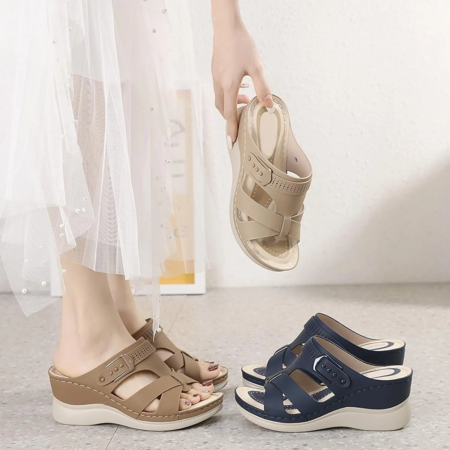 Orthopedic Sandals for Women,Women's Casual Summer Wedges Sandals Open Toe High Heels Beach Walking Dressy Sandal