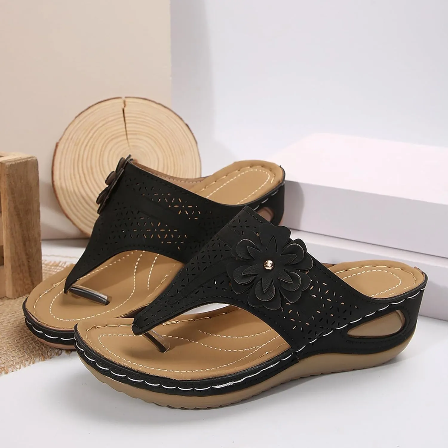 Orthopedic Wedge Sandals for Women Summer Dressy 2025 Flat Open Toe Platform Sandal Womens Casual Flip Flops with Arch Support Slip on Slippers for Office Espadrilles