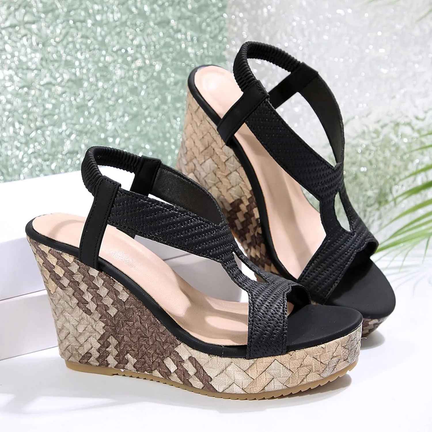 Orthopedic Wedge Sandals for Women Summer Dressy 2025 New Wedges Heels Open Toe Platform Ankle Strap Shoes Comfortable High Heel Espadrilles Boho Beach Shoe