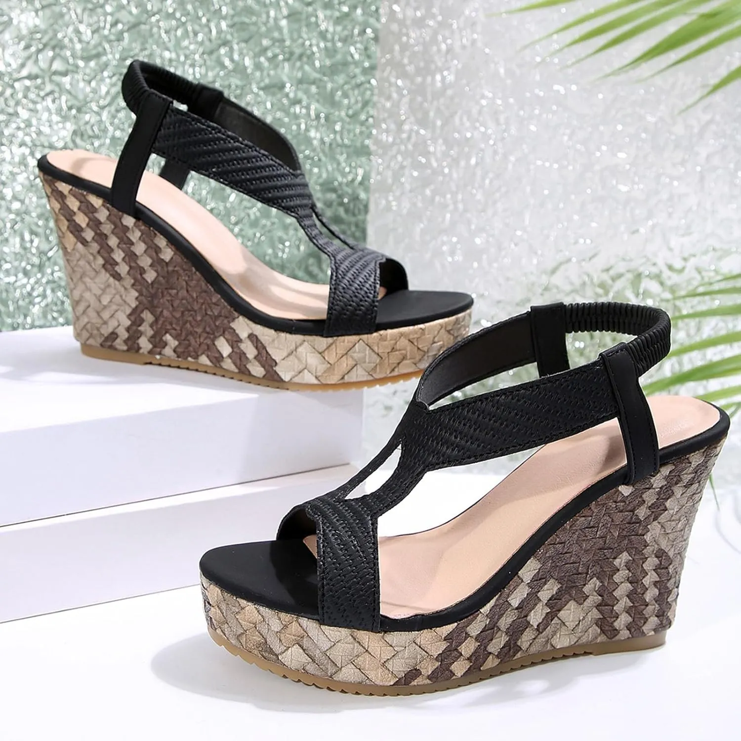 Orthopedic Wedge Sandals for Women Summer Dressy 2025 New Wedges Heels Open Toe Platform Ankle Strap Shoes Comfortable High Heel Espadrilles Boho Beach Shoe