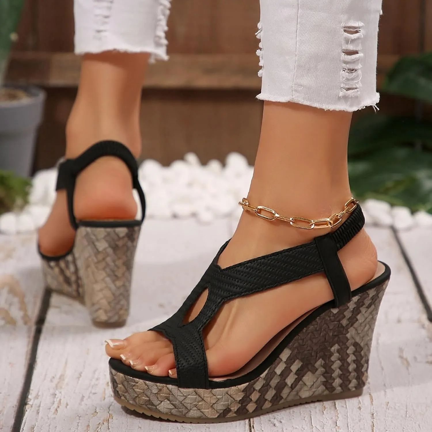 Orthopedic Wedge Sandals for Women Summer Dressy 2025 New Wedges Heels Open Toe Platform Ankle Strap Shoes Comfortable High Heel Espadrilles Boho Beach Shoe