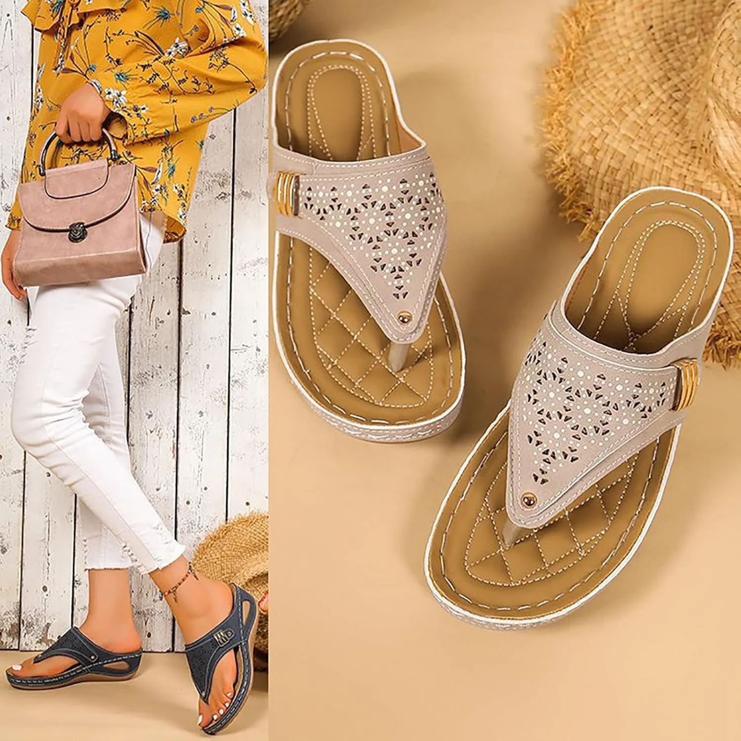 Orthopedic Wedge Sandals for Women Summer Dressy 2025 Wedges Slippers:Slip On Dressed Comfortable Slides Sandal Lightweight Memory Foam Platform Shoes