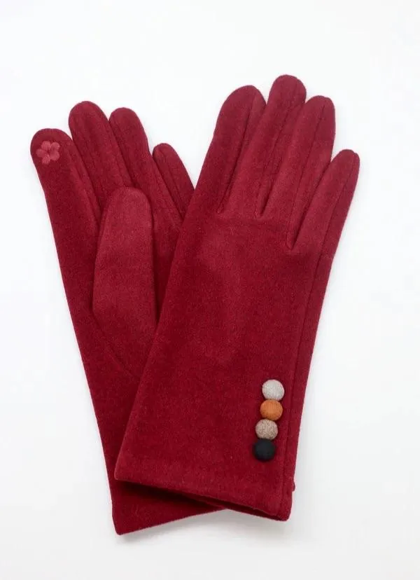 Packer Gloves With Accent Buttons (Burgundy)
