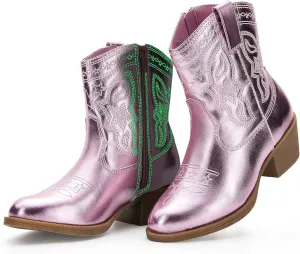 PATPAT Kids Cowboy Boots for Girls and Boys ?C Western Mid Calf Cowgirl Boots with Embroidered and Zipper Design, Riding Shoes for Little Kid/Big Kid