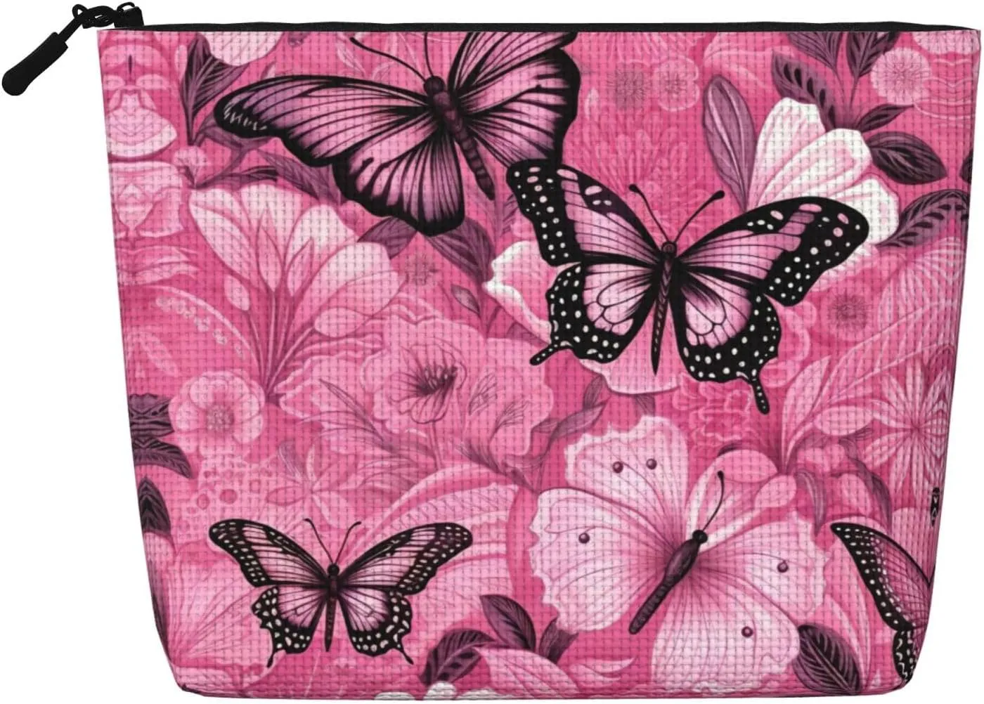 Pink Butterfly Seamless tile Print Toiletry Pouch for Women Single-layer Makeup Bag Travel Essentials Cosmetic Zippered