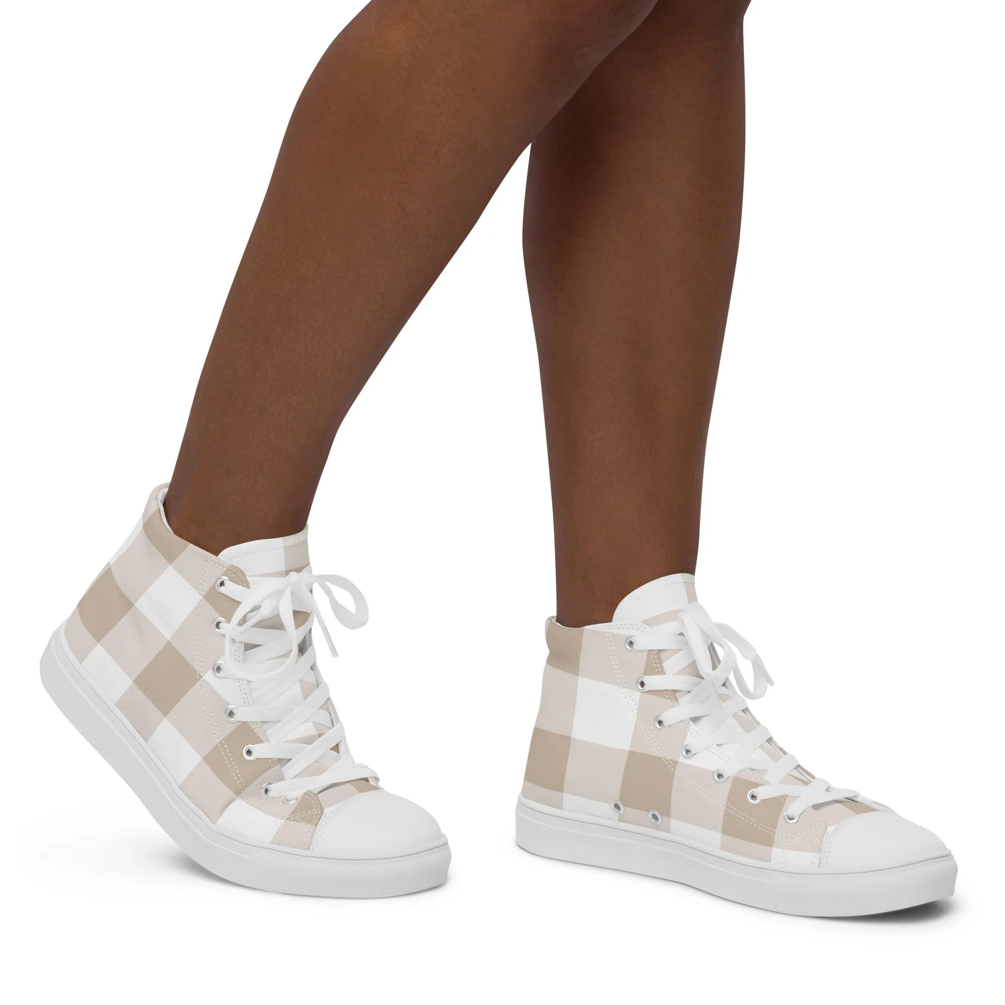 PINKCOLADA HIGH TOP CANVAS SHOES - BEIGE GINGHAM