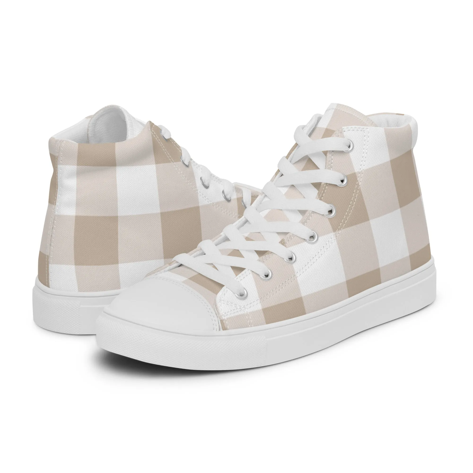 PINKCOLADA HIGH TOP CANVAS SHOES - BEIGE GINGHAM