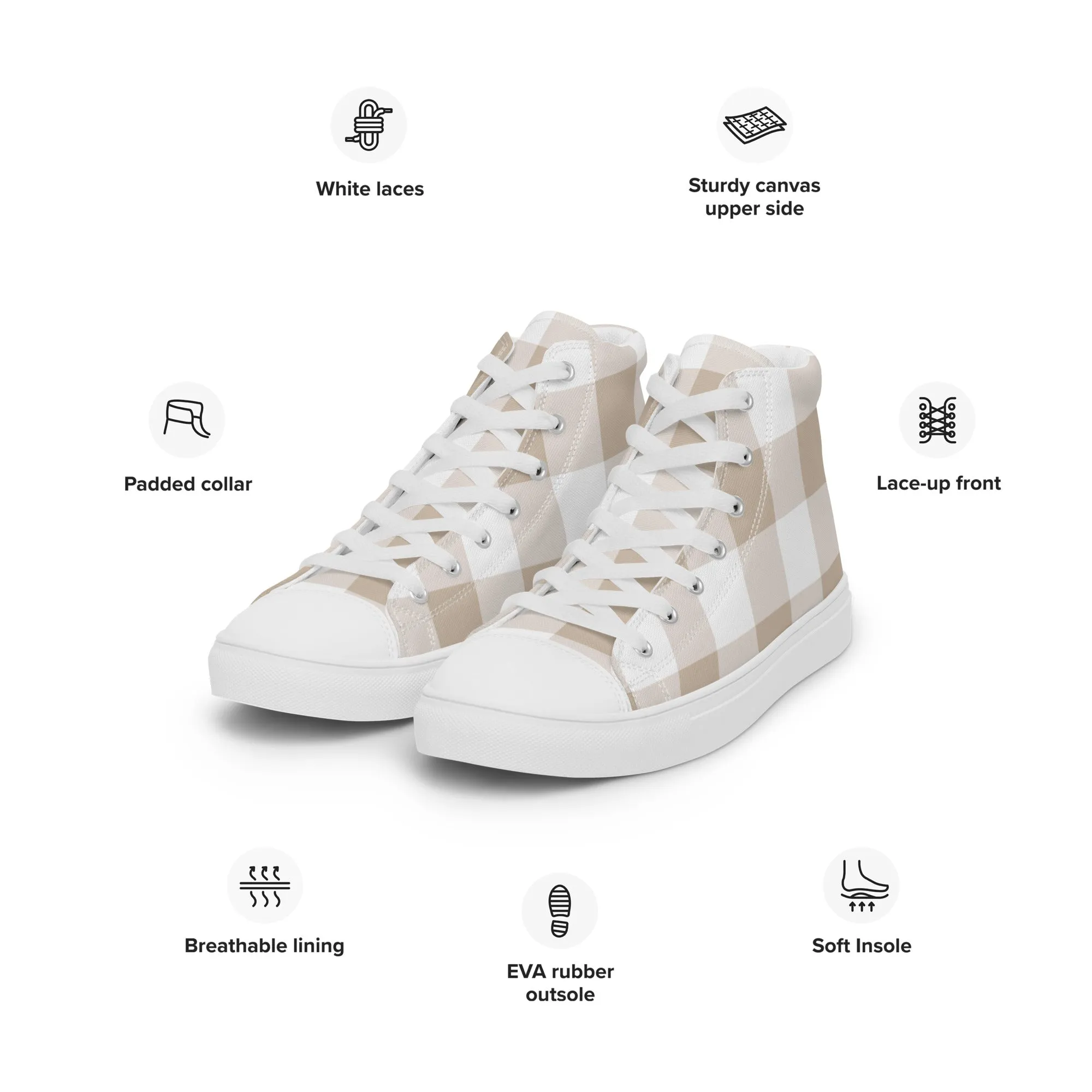 PINKCOLADA HIGH TOP CANVAS SHOES - BEIGE GINGHAM