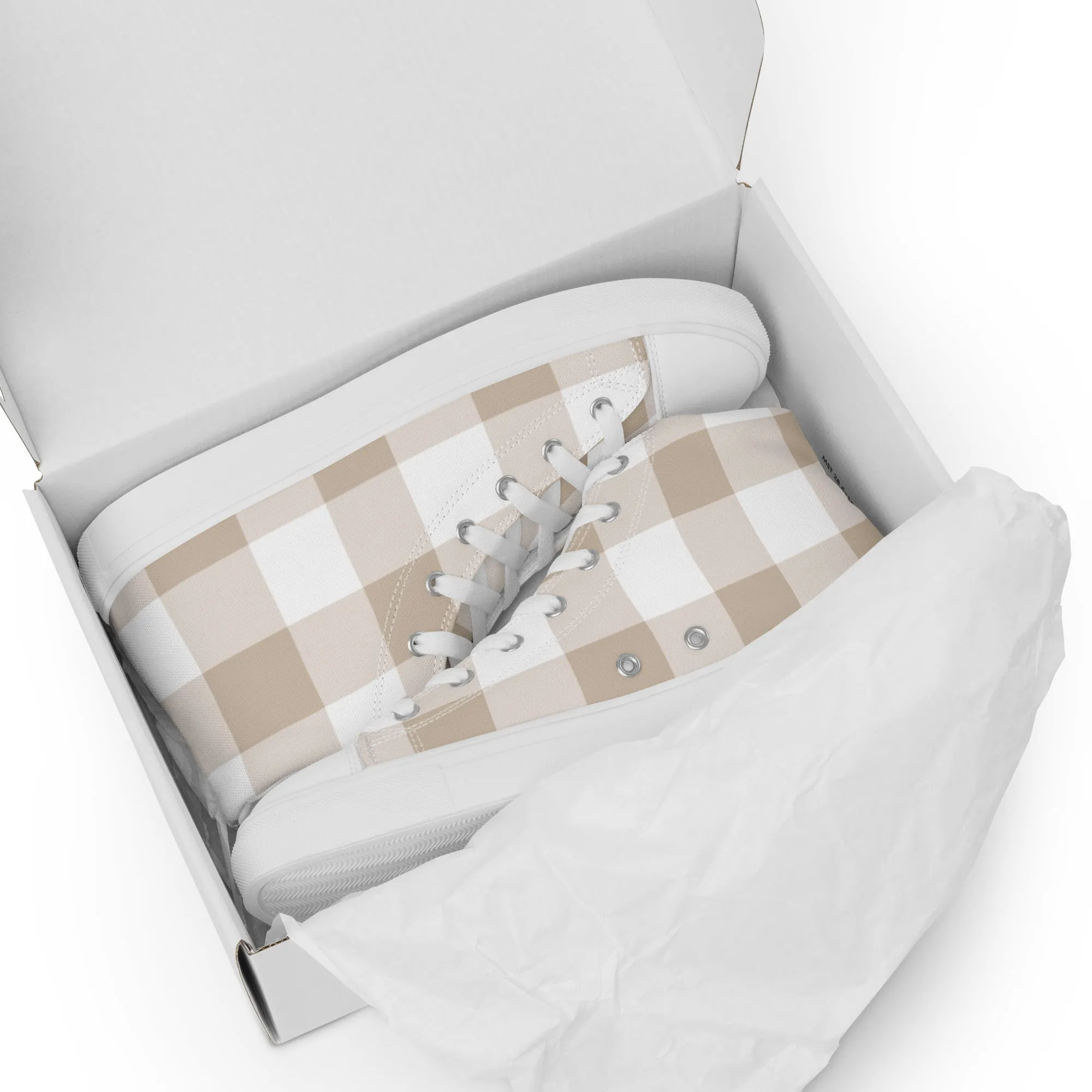 PINKCOLADA HIGH TOP CANVAS SHOES - BEIGE GINGHAM