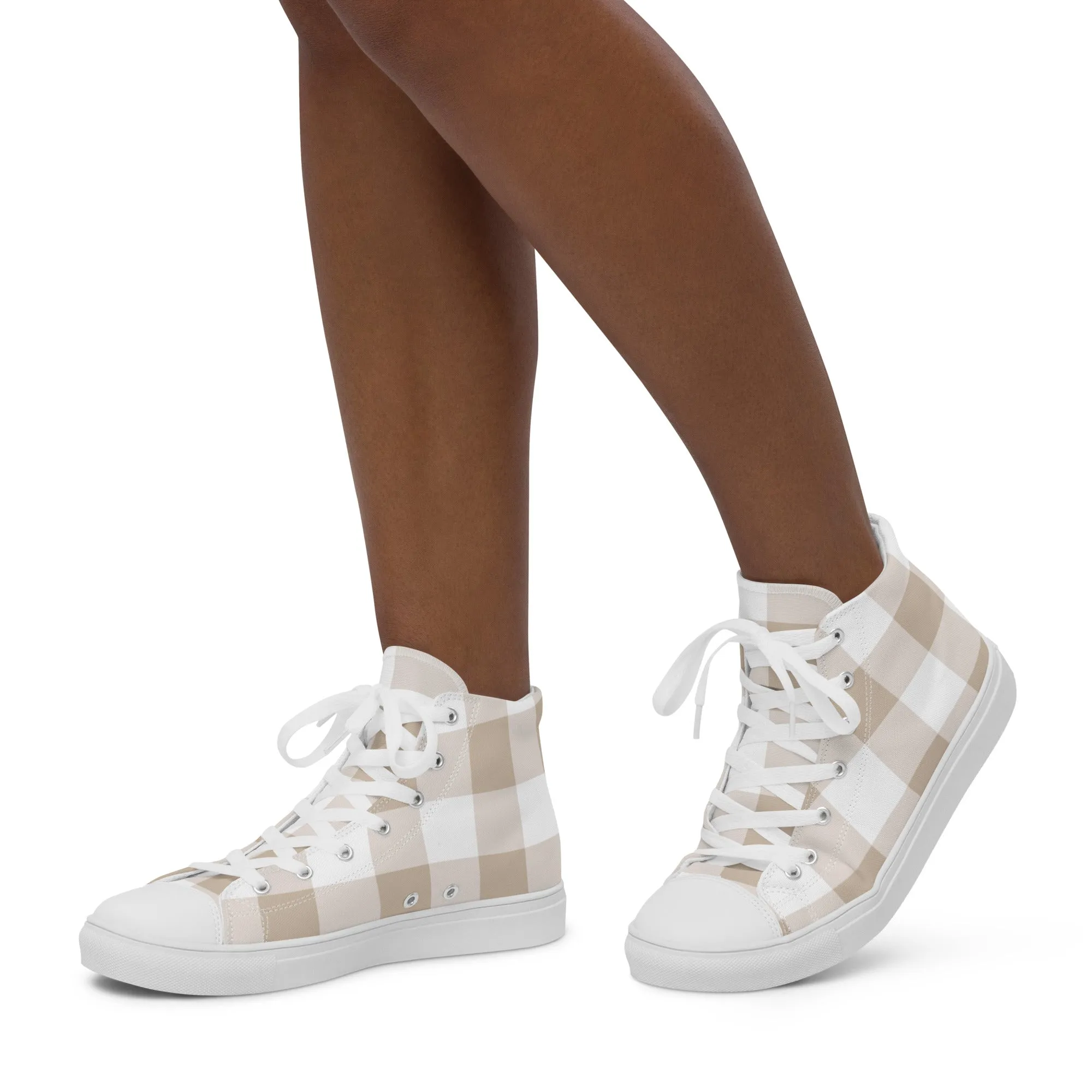 PINKCOLADA HIGH TOP CANVAS SHOES - BEIGE GINGHAM