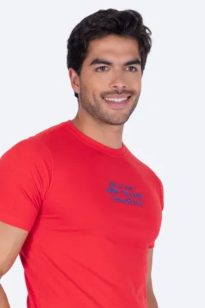 Playera roja manga corta "Live to surf"