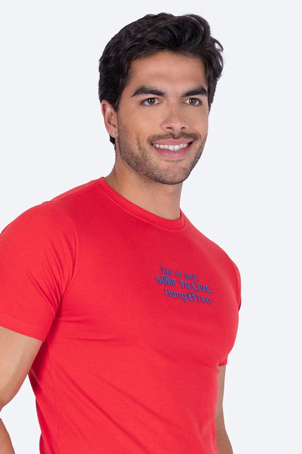 Playera roja manga corta "Live to surf"